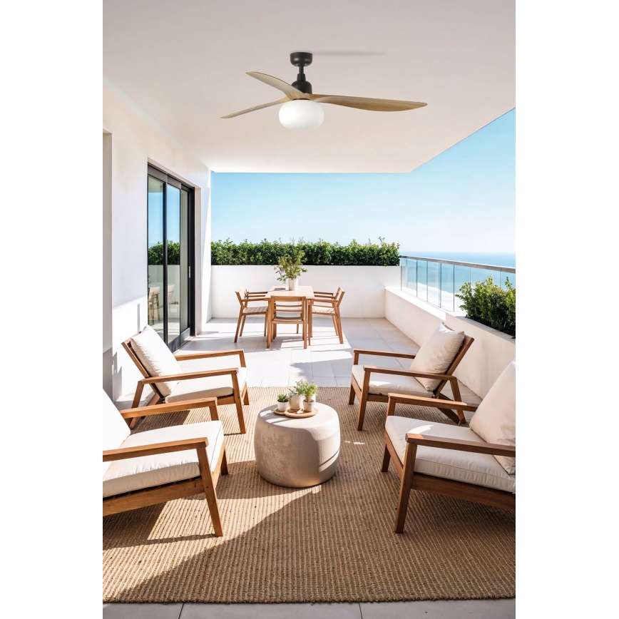 FARO 34360WT-11L - Takfläkt OUTWOOD L 1xE27/15W/230V brun/svart Ø 150 cm Wi-Fi Tuya IP44 + fjärrkontroll