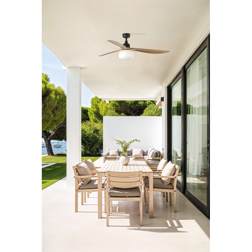 FARO 34360WT-11L - Takfläkt OUTWOOD L 1xE27/15W/230V brun/svart Ø 150 cm Wi-Fi Tuya IP44 + fjärrkontroll