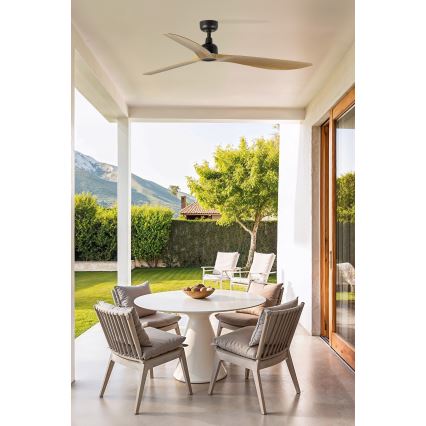 FARO 34360WT - Takfläkt OUTWOOD L brun/svart, diam. 150 cm, Wi-Fi Tuya, IP44 + fjärrkontroll