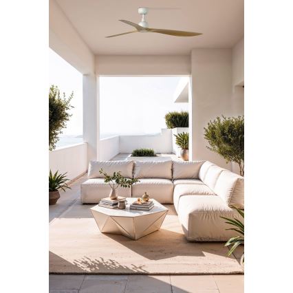 FARO 34361WT - Takfläkt OUTWOOD L brun/vit Ø 150 cm Wi‑Fi Tuya IP44 + fjärrkontroll