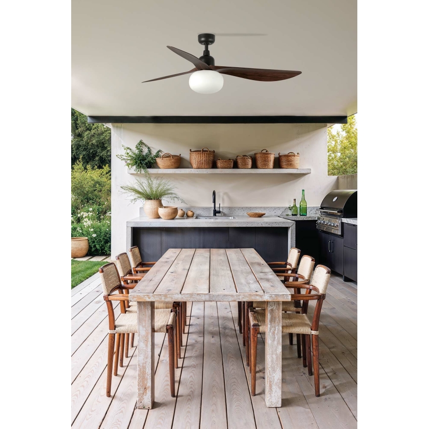 FARO 34362WT-11L - Takfläkt OUTWOOD L 1xE27/15W/230V brun/svart Ø 150 cm Wi-Fi Tuya IP44 + fjärrkontroll