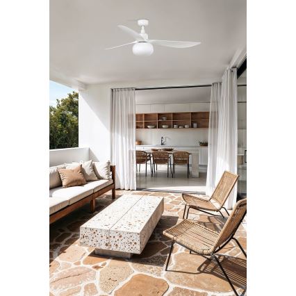 FARO 34363WT-11L - Takfläkt OUTWOOD L 1xE27/15W/230V vit Ø 150 cm Wi‑Fi Tuya IP44 + fjärrkontroll