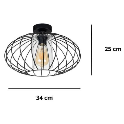 Fäst ljuskrona CORRINI 1xE27/60W/230V diameter 34 cm svart/genomskinlig