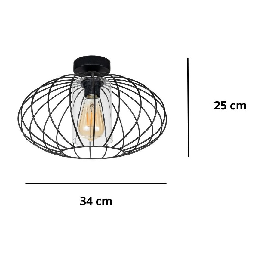 Fäst ljuskrona CORRINI 1xE27/60W/230V diameter 34 cm svart/genomskinlig