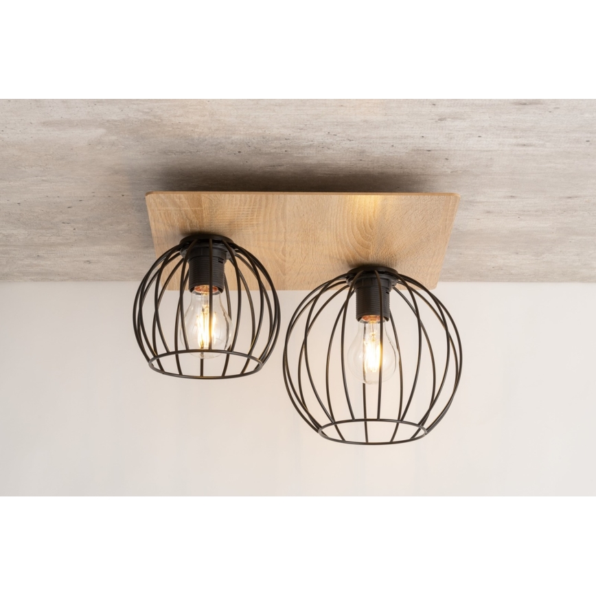 Fäst ljuskrona CYBER 2xE27/60W/230V trä/svart