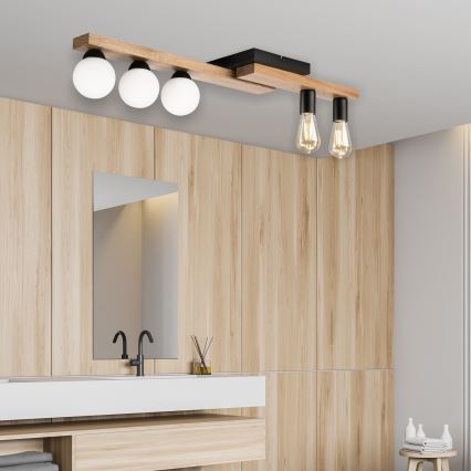 Fäst ljuskrona MATTE 2xE27/15W/230V + 3xG9/5W/230V svart/ek