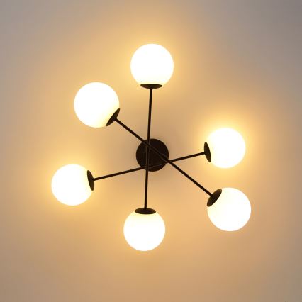 Fäst ljuskrona MOON 6xE27/15W/230V svart