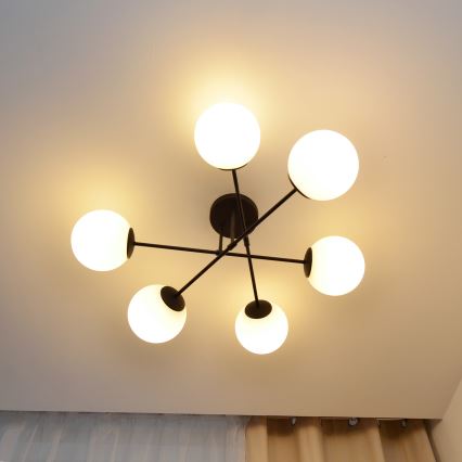 Fäst ljuskrona MOON 6xE27/15W/230V svart