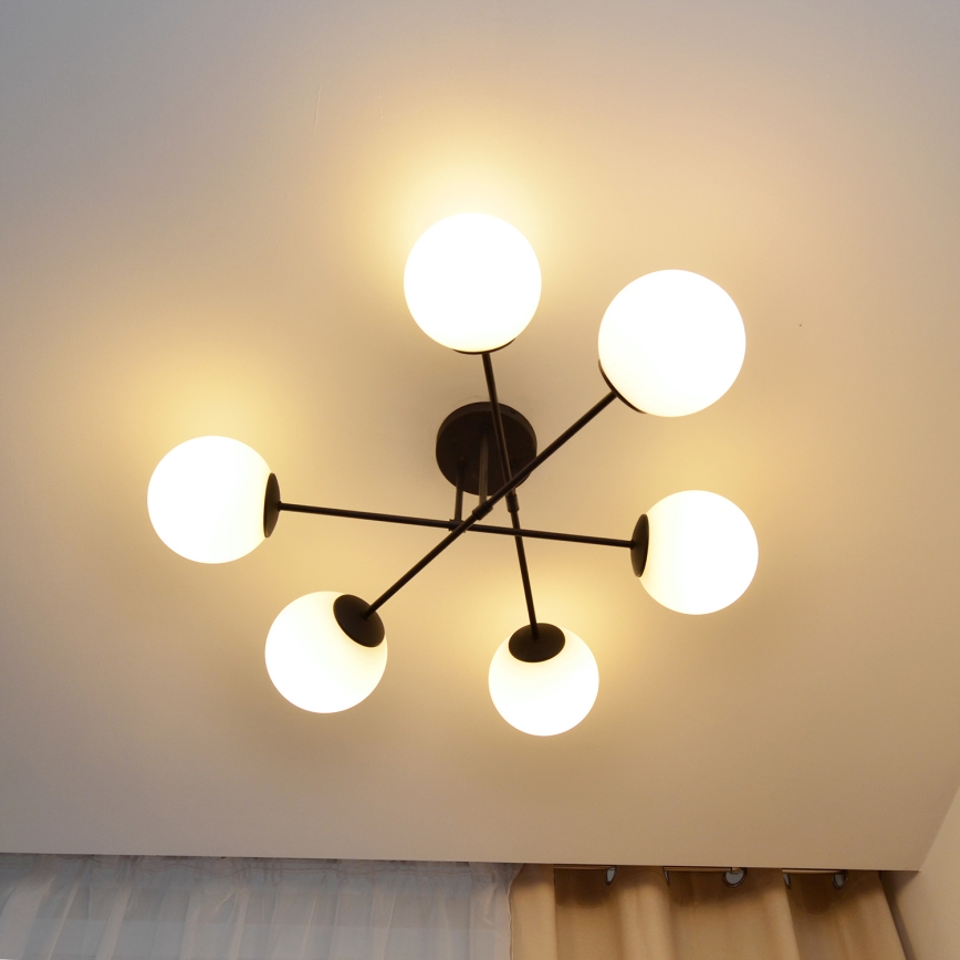 Fäst ljuskrona MOON 6xE27/15W/230V svart