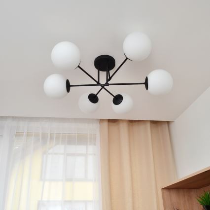 Fäst ljuskrona MOON 6xE27/15W/230V svart