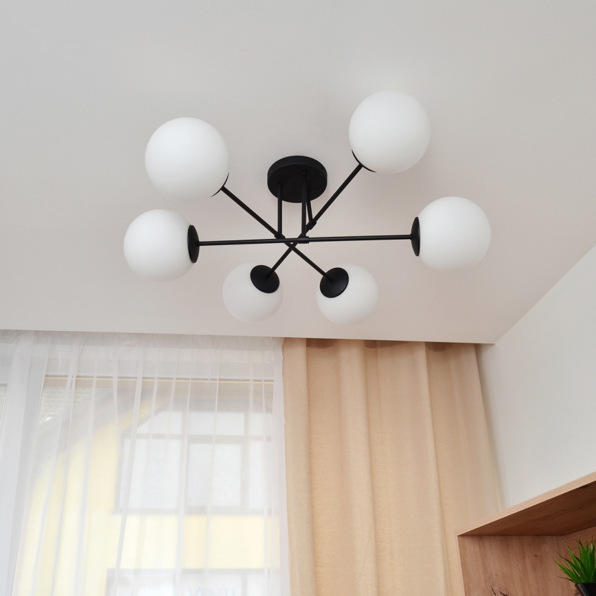 Fäst ljuskrona MOON 6xE27/15W/230V svart