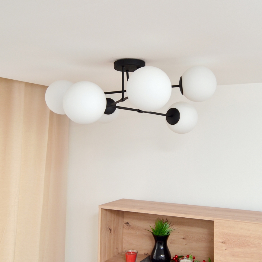 Fäst ljuskrona MOON 6xE27/15W/230V svart