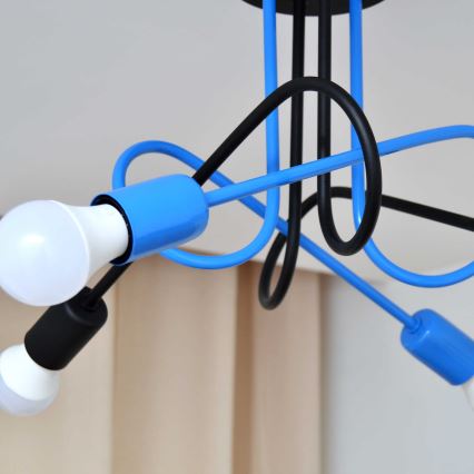 Fäst ljuskrona OXFORD 4xE27/15W/230V svart/blå