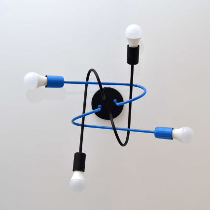 Fäst ljuskrona OXFORD 4xE27/15W/230V svart/blå