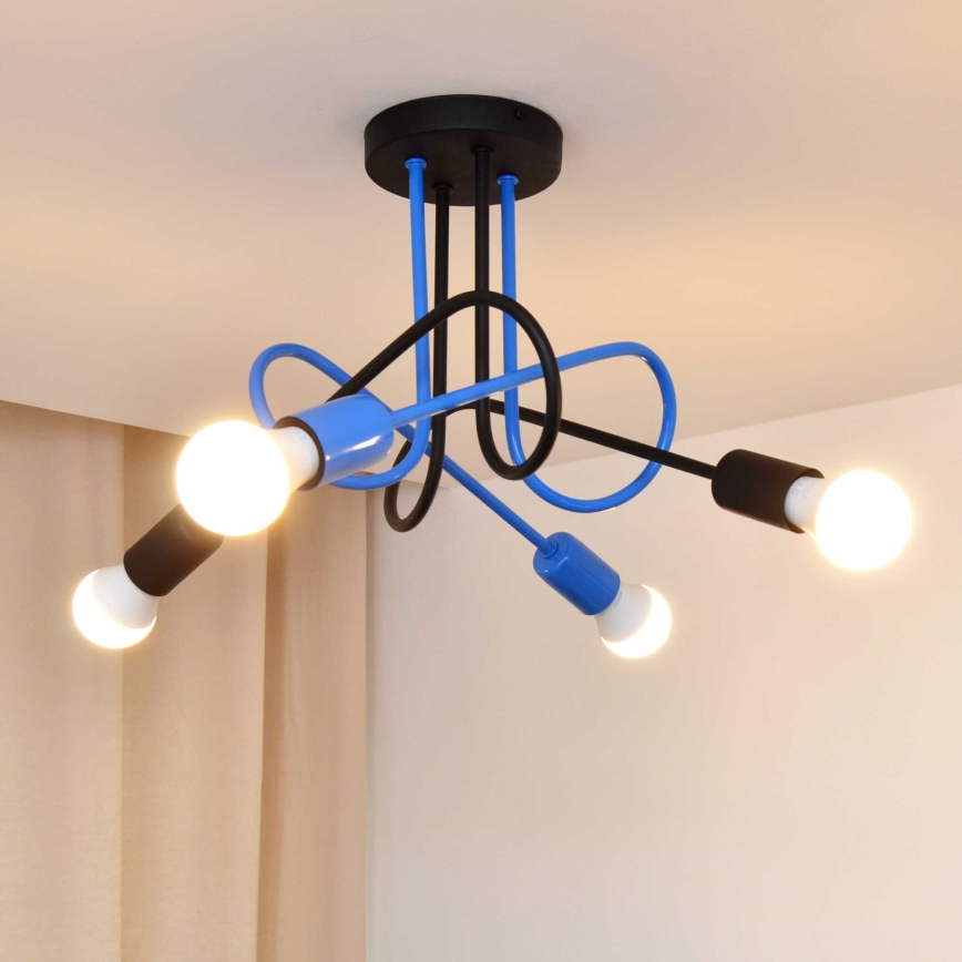 Fäst ljuskrona OXFORD 4xE27/15W/230V svart/blå