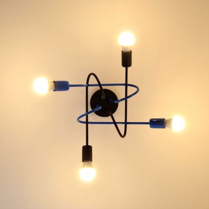 Fäst ljuskrona OXFORD 4xE27/15W/230V svart/blå