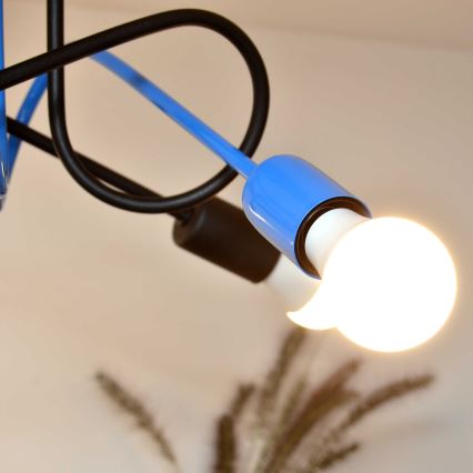 Fäst ljuskrona OXFORD 4xE27/15W/230V svart/blå