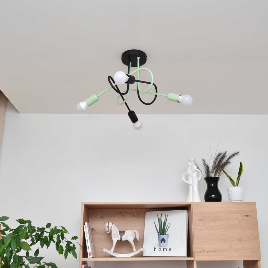 Fäst ljuskrona OXFORD 4xE27/15W/230V svart/grön