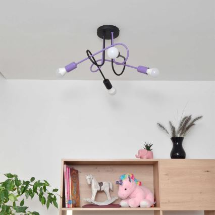 Fäst ljuskrona OXFORD 4xE27/15W/230V svart/lila
