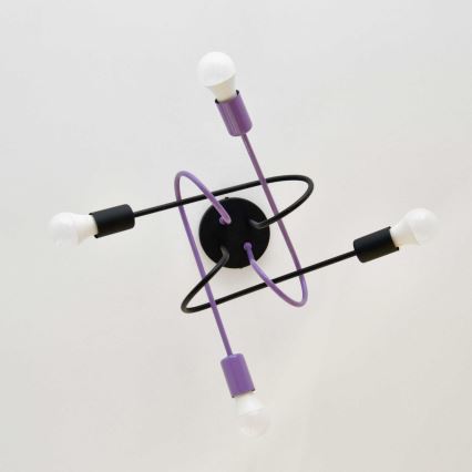 Fäst ljuskrona OXFORD 4xE27/15W/230V svart/lila