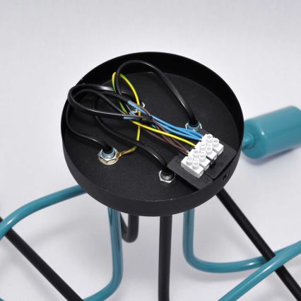 Fäst ljuskrona OXFORD 4xE27/15W/230V svart/turkos