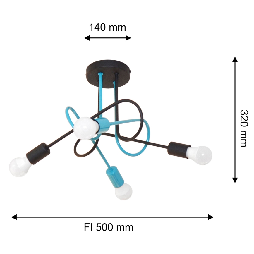 Fäst ljuskrona OXFORD 4xE27/15W/230V svart/turkos
