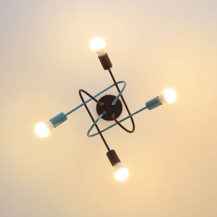 Fäst ljuskrona OXFORD 4xE27/15W/230V svart/turkos