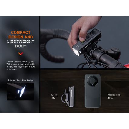 Fenix BC15R - LED Dimbar uppladdningsbar cykellampa LED/USB IP66 400 glansig 31,5 h 2600 mAh