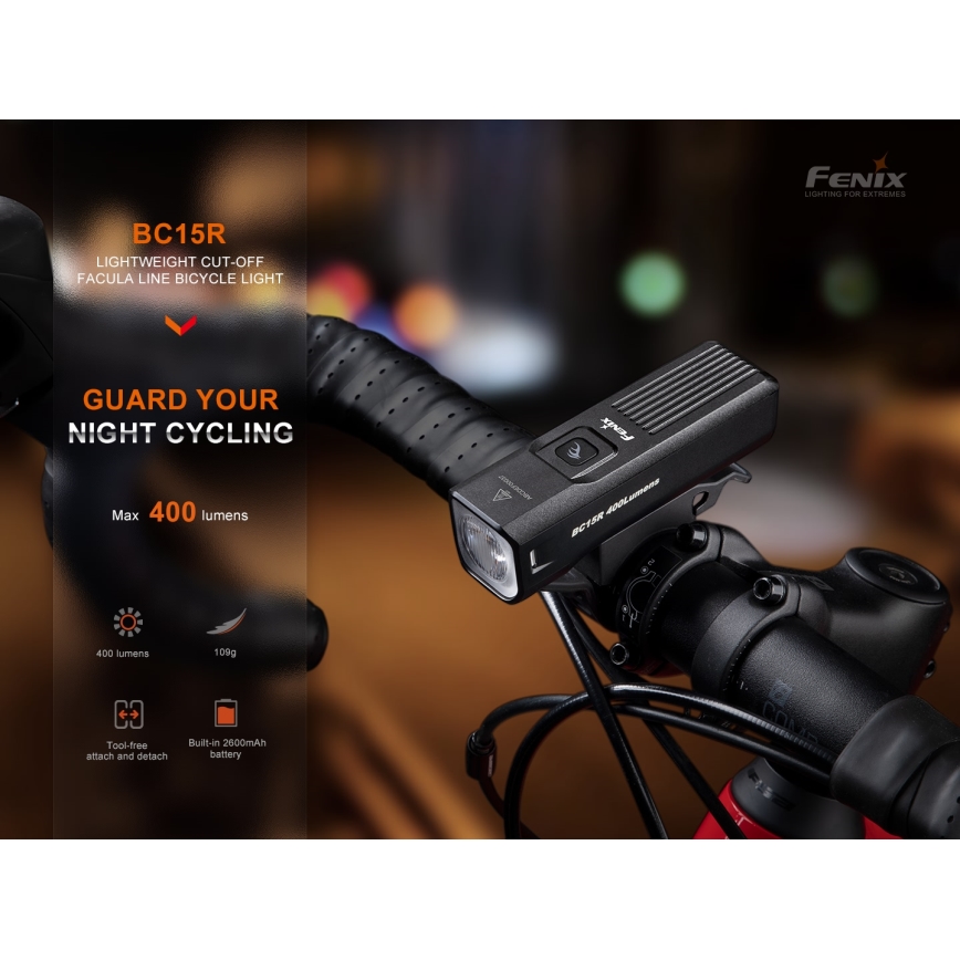 Fenix BC15R - LED Dimbar uppladdningsbar cykellampa LED/USB IP66 400 glansig 31,5 h 2600 mAh