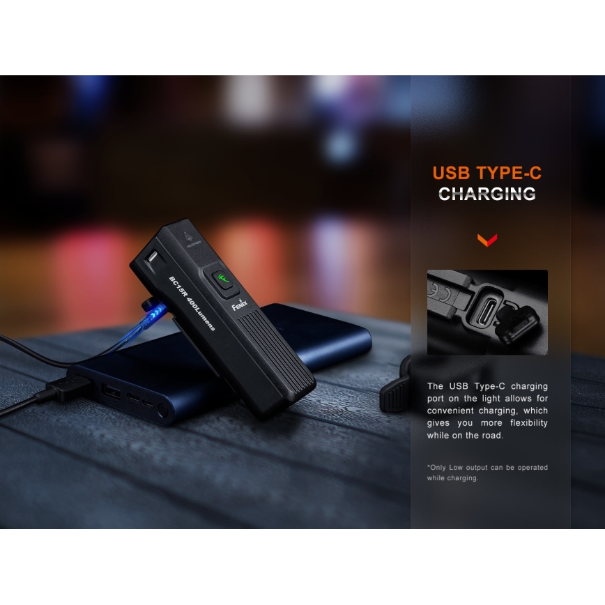 Fenix BC15R - LED Dimbar uppladdningsbar cykellampa LED/USB IP66 400 glansig 31,5 h 2600 mAh