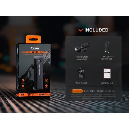 Fenix BC15R - LED Dimbar uppladdningsbar cykellampa LED/USB IP66 400 glansig 31,5 h 2600 mAh