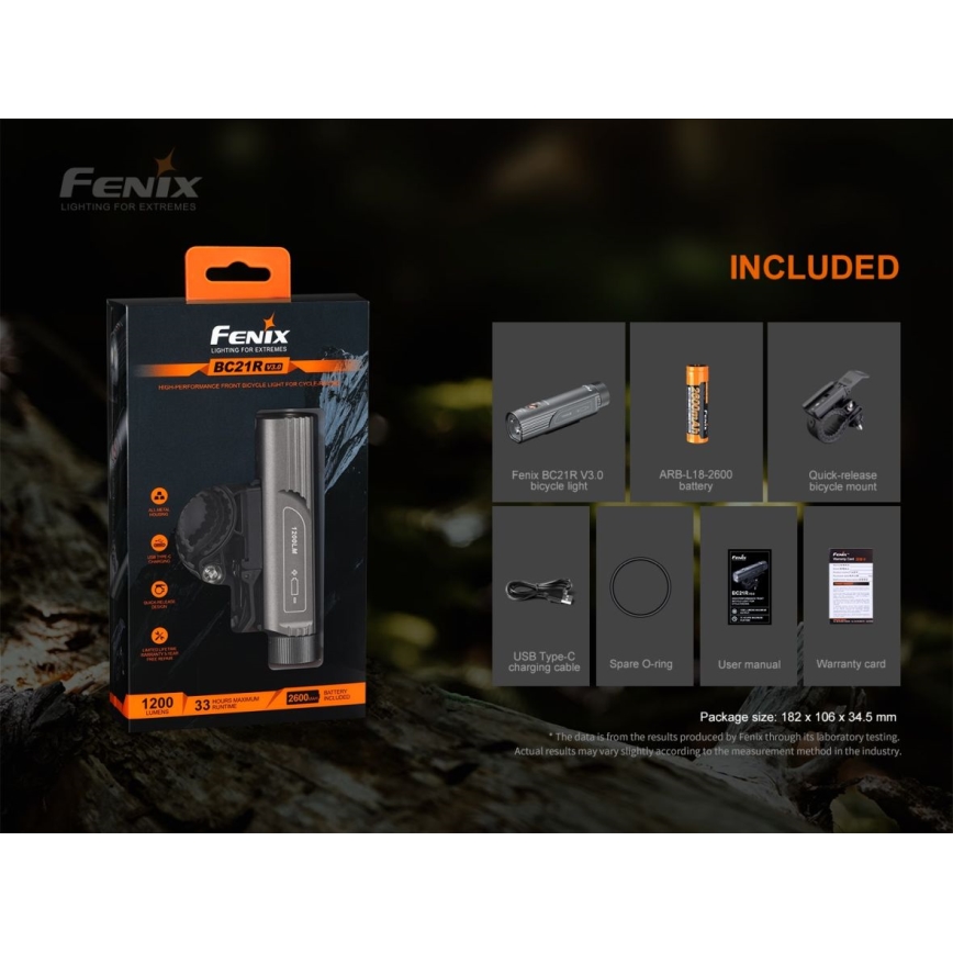 Fenix BC21RV30 - LED Uppladdningsbar cykellampa LED/USB IP68 1200 lm 33 timmar