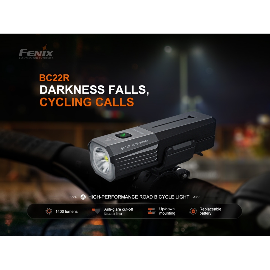 Fenix BC22R - dimbar uppladdningsbar cykellampa LED/USB 3400 mAh IP66 1400 lm 41 h svart