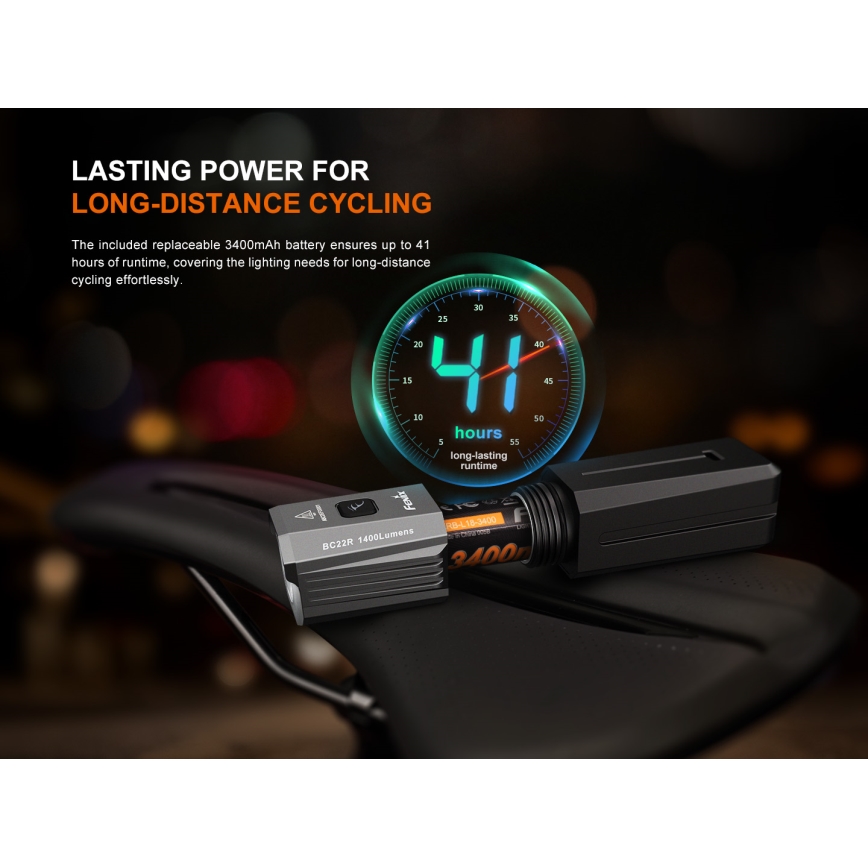 Fenix BC22R - dimbar uppladdningsbar cykellampa LED/USB 3400 mAh IP66 1400 lm 41 h svart