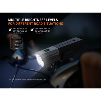 Fenix BC22R - dimbar uppladdningsbar cykellampa LED/USB 3400 mAh IP66 1400 lm 41 h svart