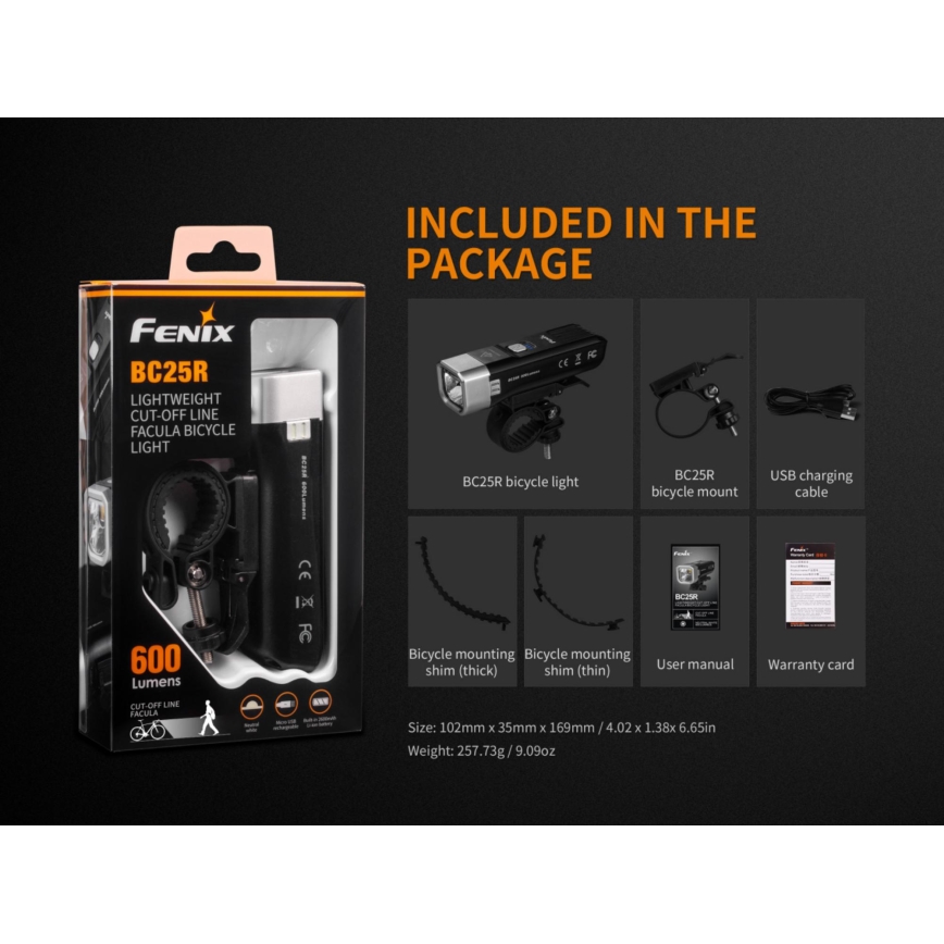 Fenix BC25R - LED Uppladdningsbar Fick lampa LED/USB IP66 600 lm 36 h