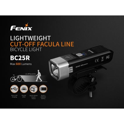 Fenix BC25R - LED Uppladdningsbar Fick lampa LED/USB IP66 600 lm 36 h