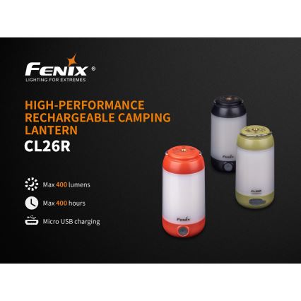 Fenix CL26RRED - LED dimbar bärbar uppladdningsbar lampa LED/USB/2xCR123A IP66 400 lm 400 h 2600 mAh orange