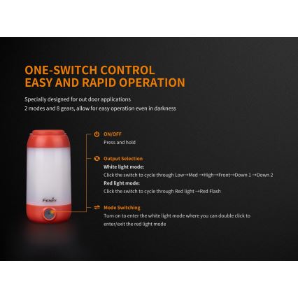 Fenix CL26RRED - LED dimbar bärbar uppladdningsbar lampa LED/USB/2xCR123A IP66 400 lm 400 h 2600 mAh orange