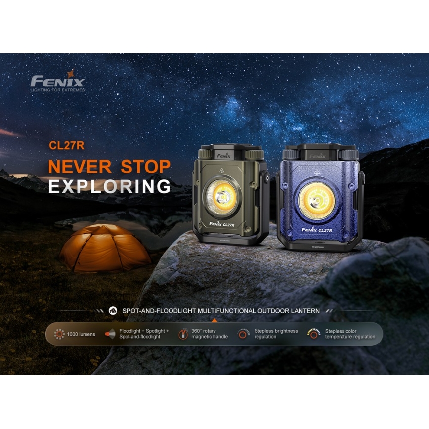 Fenix CL27RGRE - LED Ljusreglerad uppladdningsbar belysning LED/USB IP66 1600 glansig 285 h 5000 mAh