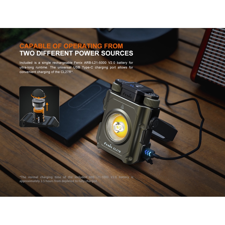 Fenix CL27RGRE - LED Ljusreglerad uppladdningsbar belysning LED/USB IP66 1600 glansig 285 h 5000 mAh