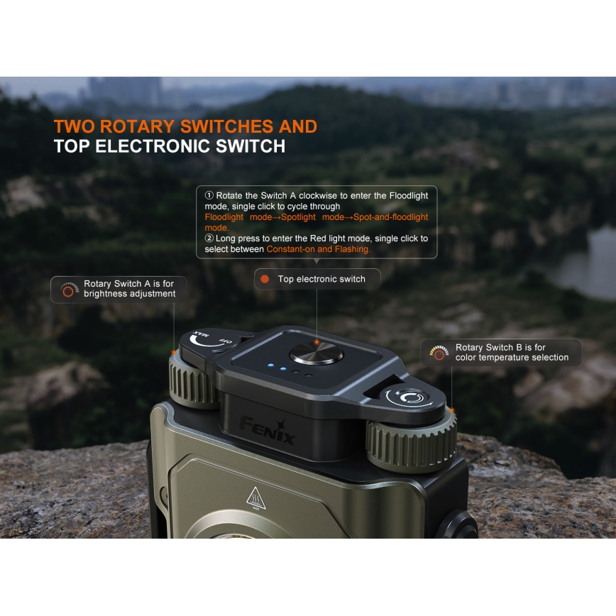 Fenix CL27RGRE - LED Ljusreglerad uppladdningsbar belysning LED/USB IP66 1600 glansig 285 h 5000 mAh