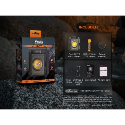 Fenix CL27RGRE - LED Ljusreglerad uppladdningsbar belysning LED/USB IP66 1600 glansig 285 h 5000 mAh