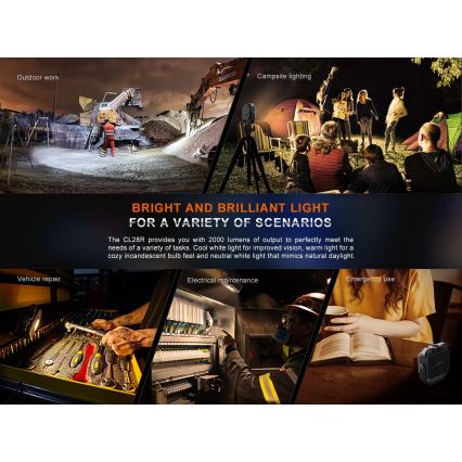 Fenix CL28R - LED Ljusreglerad uppladdningsbar strålkastare med en strömbank LED/USB IP66 2000 lm 360 h 10000 mAh