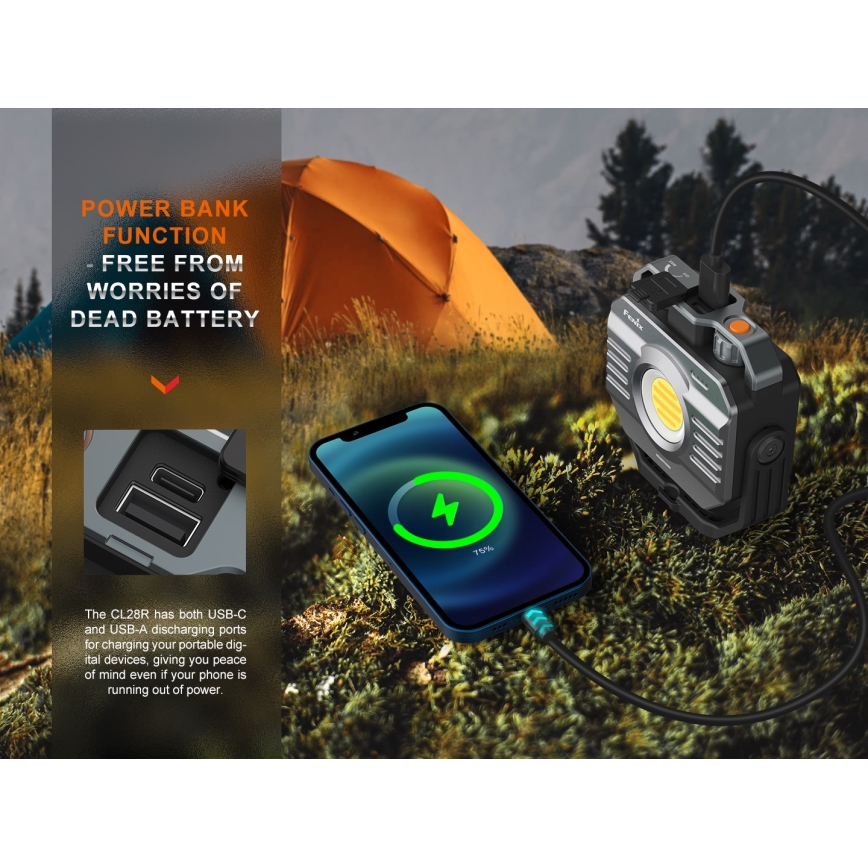 Fenix CL28R - LED Ljusreglerad uppladdningsbar strålkastare med en strömbank LED/USB IP66 2000 lm 360 h 10000 mAh