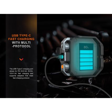 Fenix CL28R - LED Ljusreglerad uppladdningsbar strålkastare med en strömbank LED/USB IP66 2000 lm 360 h 10000 mAh