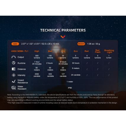 Fenix E03RV20BLU - LED uppladdningsbar ficklampa LED/USB IP66 500 lm 30 h 400 mAh
