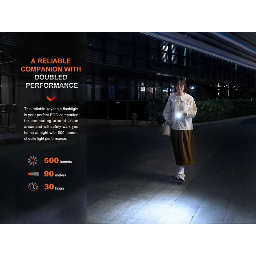 Fenix E03RV20GREY - LED uppladdningsbar ficklampa LED/USB IP66 500 glansig 30 h 400 mAh