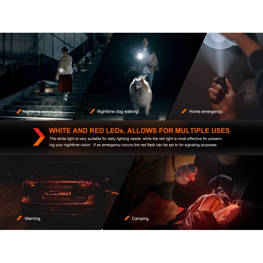 Fenix E03RV20GREY - LED uppladdningsbar ficklampa LED/USB IP66 500 glansig 30 h 400 mAh