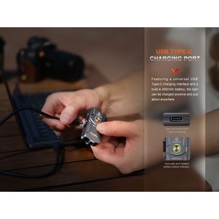 Fenix E03RV20GREY - LED uppladdningsbar ficklampa LED/USB IP66 500 glansig 30 h 400 mAh